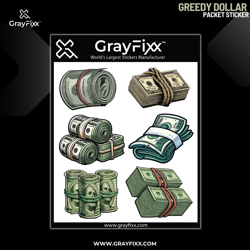 Greedy Dollar Packet Sticker | Made In Premium Gloss Vinyl With FPF(Fade Protection Film), Water Proof, Precut Sticker, Pack Of 1